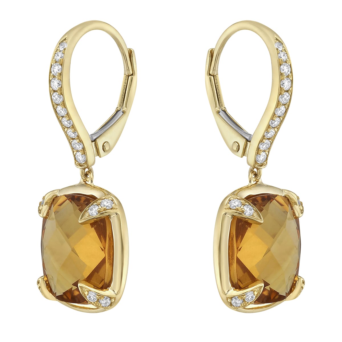 14K Yellow Gold Citrine Earrings, 7.18ct
