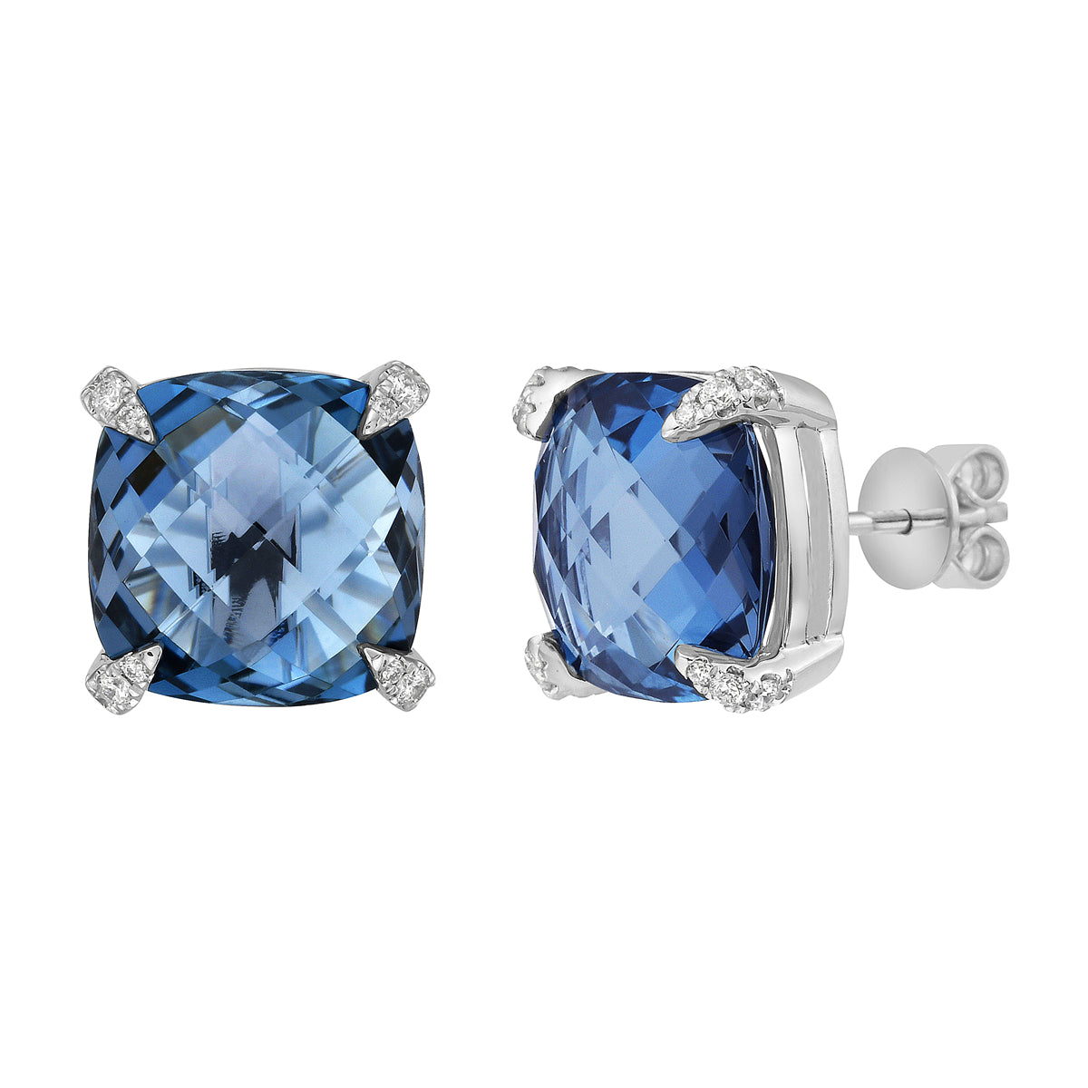 E090001-LBT - Earrings 14KW/2.6G 2LBT-9.15CT 24RD-0.14CT London Blue Topaz