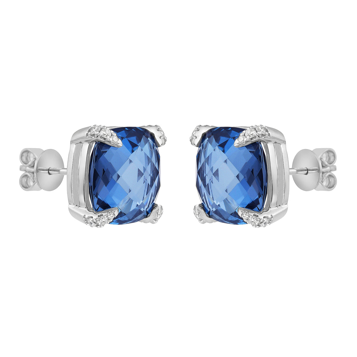 E090001-LBT - Earrings 14KW/2.6G 2LBT-9.15CT 24RD-0.14CT London Blue Topaz