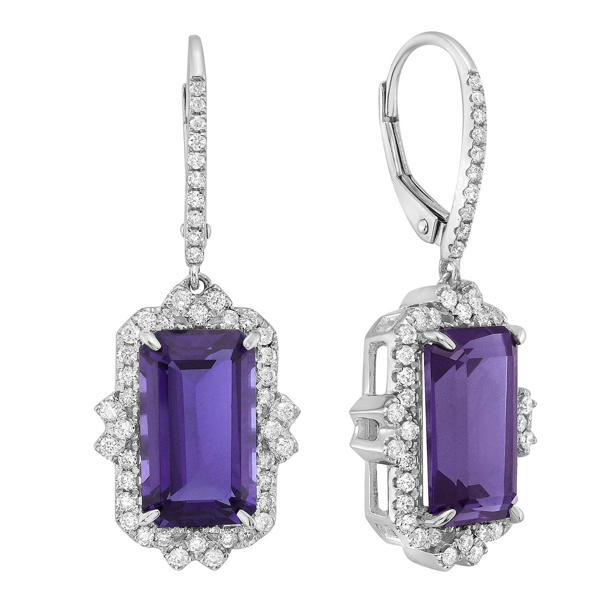 E090003-AME - Earrings 14KW/4.7G 2AME-6.47CT 92RD-0.55CT Amethyst
