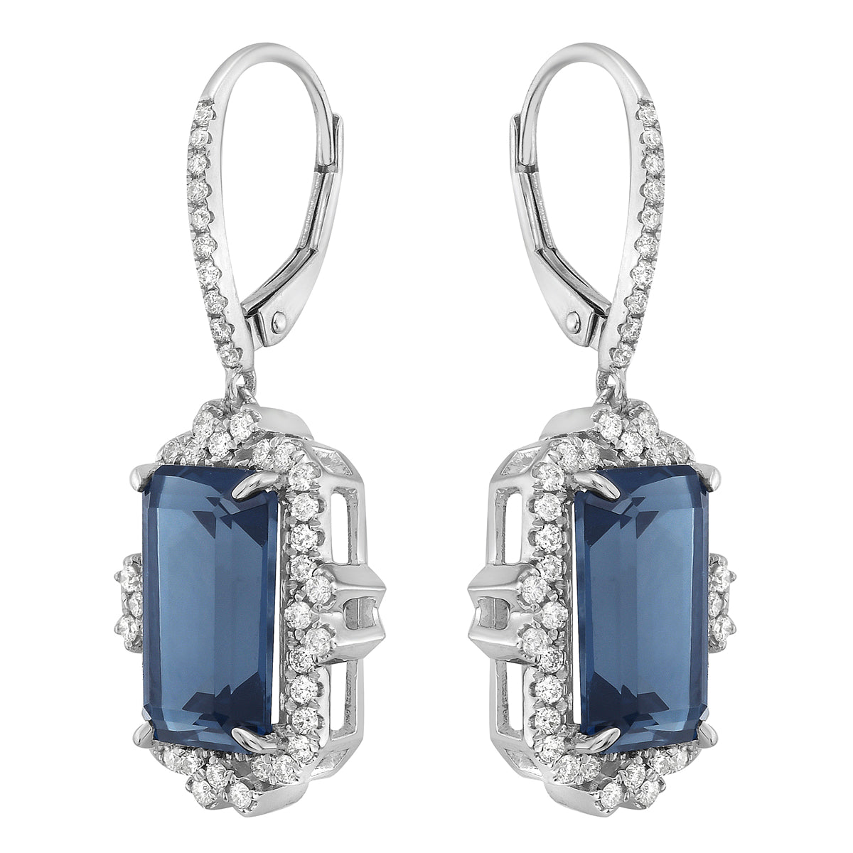 14K White Gold London Blue Topaz Earrings, 7.83ct
