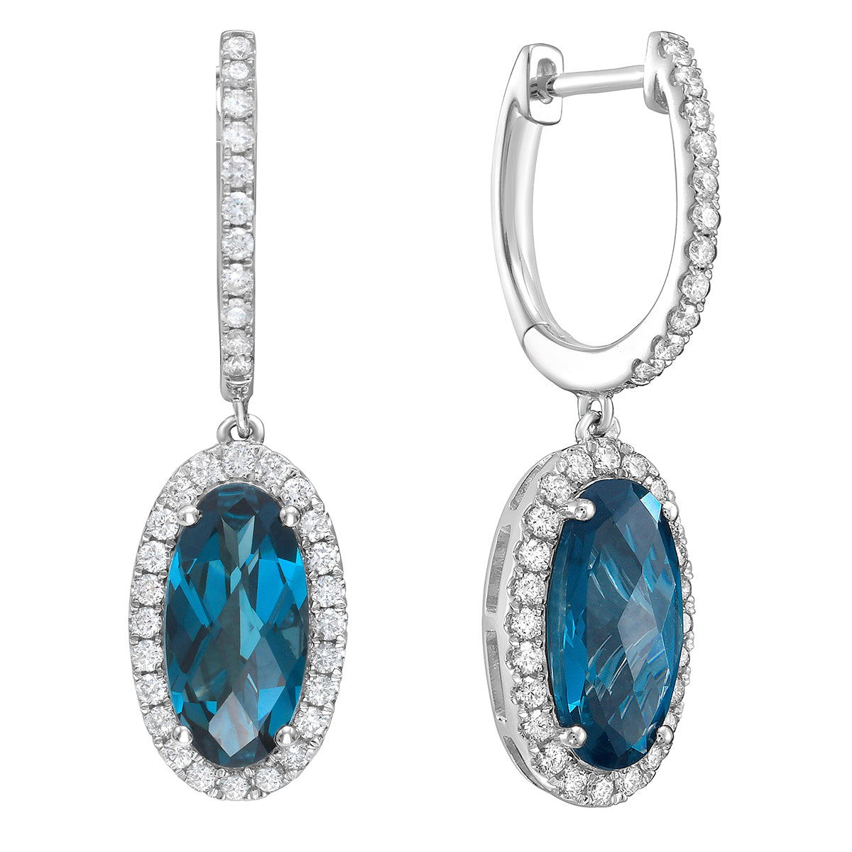 E090005-LBT - Earrings 14KW/3.8G 2TOPAZ-4.65CT 70RD-0.65CT London Blue Topaz