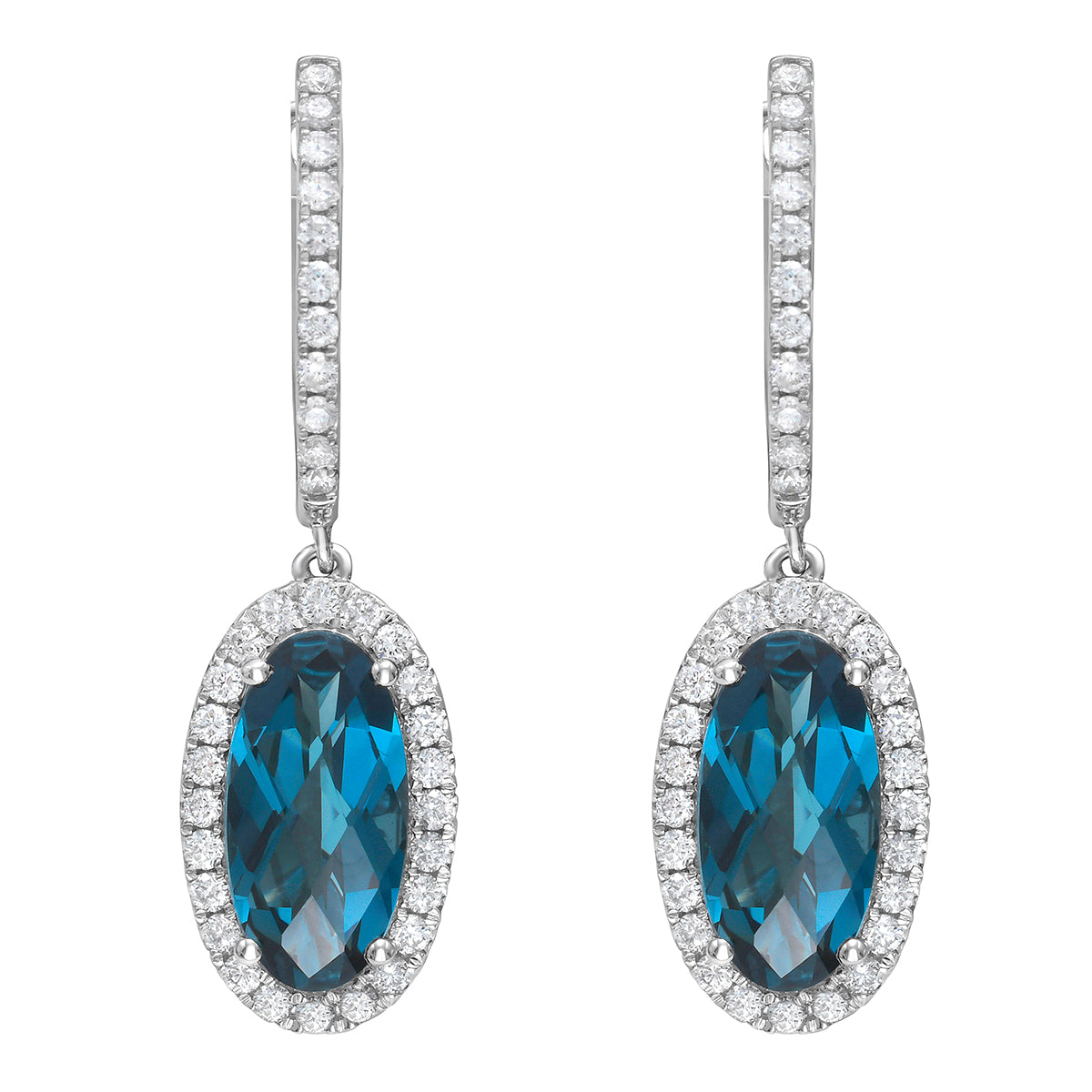 E090005-LBT - Earrings 14KW/3.8G 2TOPAZ-4.65CT 70RD-0.65CT London Blue Topaz