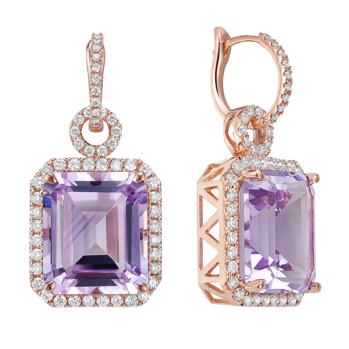 E090009R-RDF - Earrings 14KR/6.8G 2RDF-19.25CT 104RD-1.12CT Rose De France