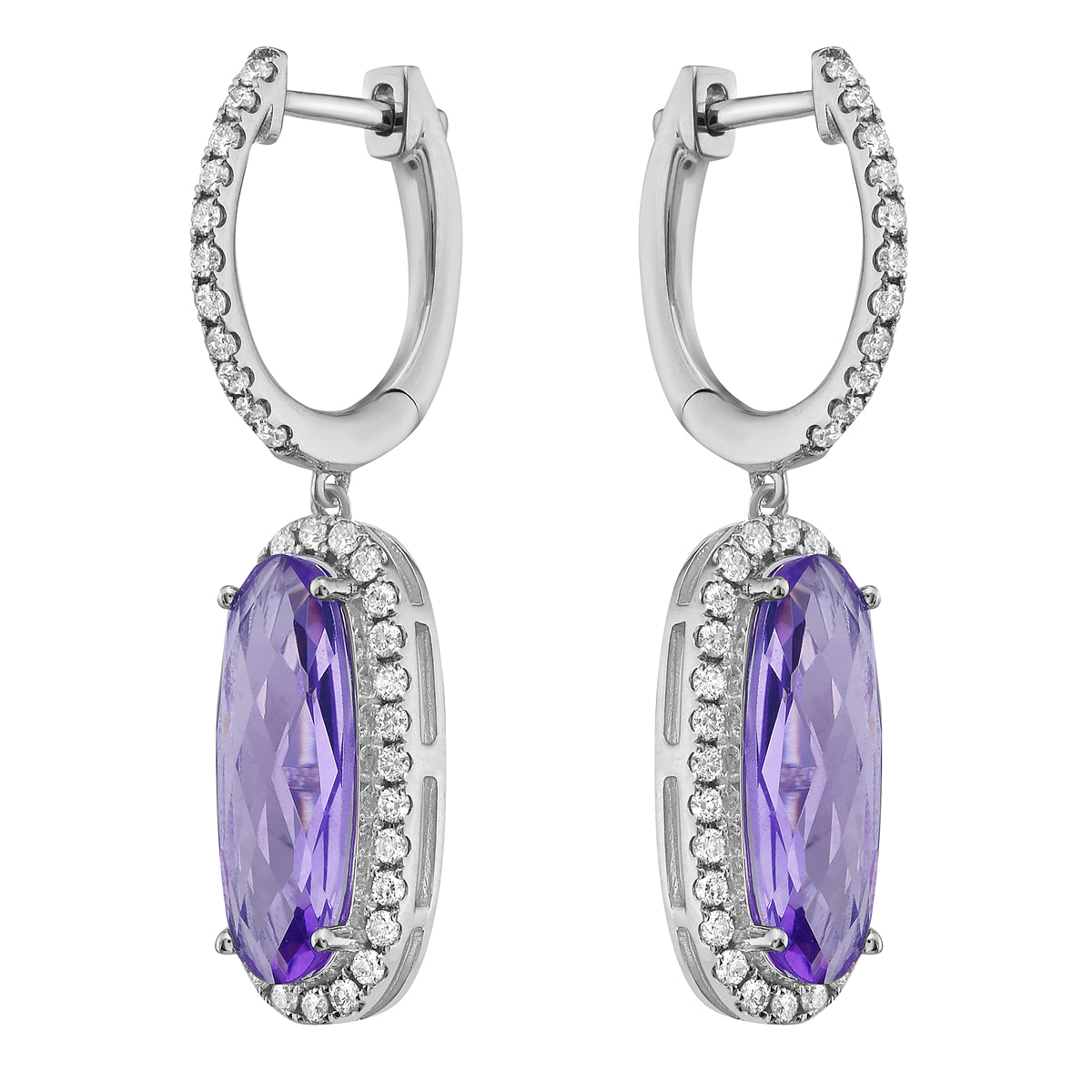 Earrings 14KW/4.0G 2AME-4.01CT 78RD-0.65CT Amethyst