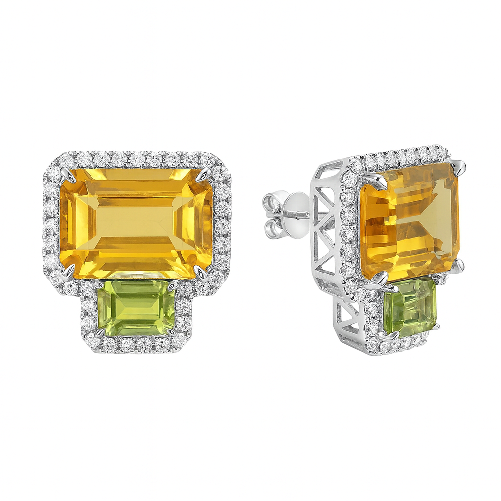 E090020Y-C/P - Earrings 14KY/6.3G 2CIT-13.63CT 2PER-2.21CT 74RD-0.87CT Citrin and Peridot