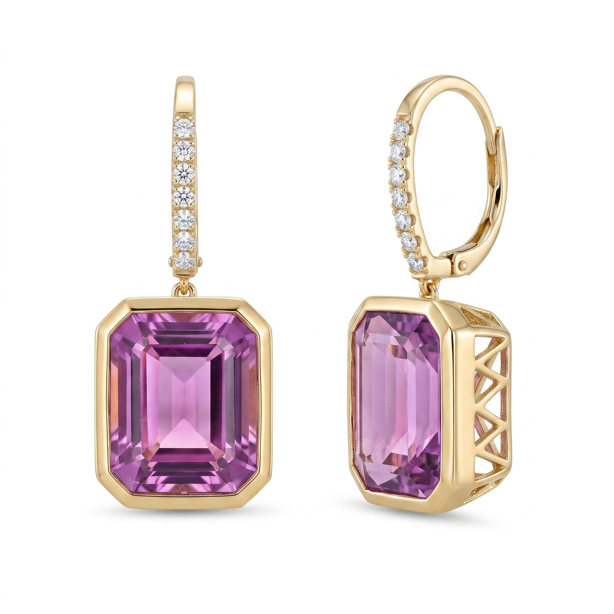 E090022Y-AME - Earrings 14KY/5.8G 2AME-10.85CT 14RD-0.32CT Amethyst