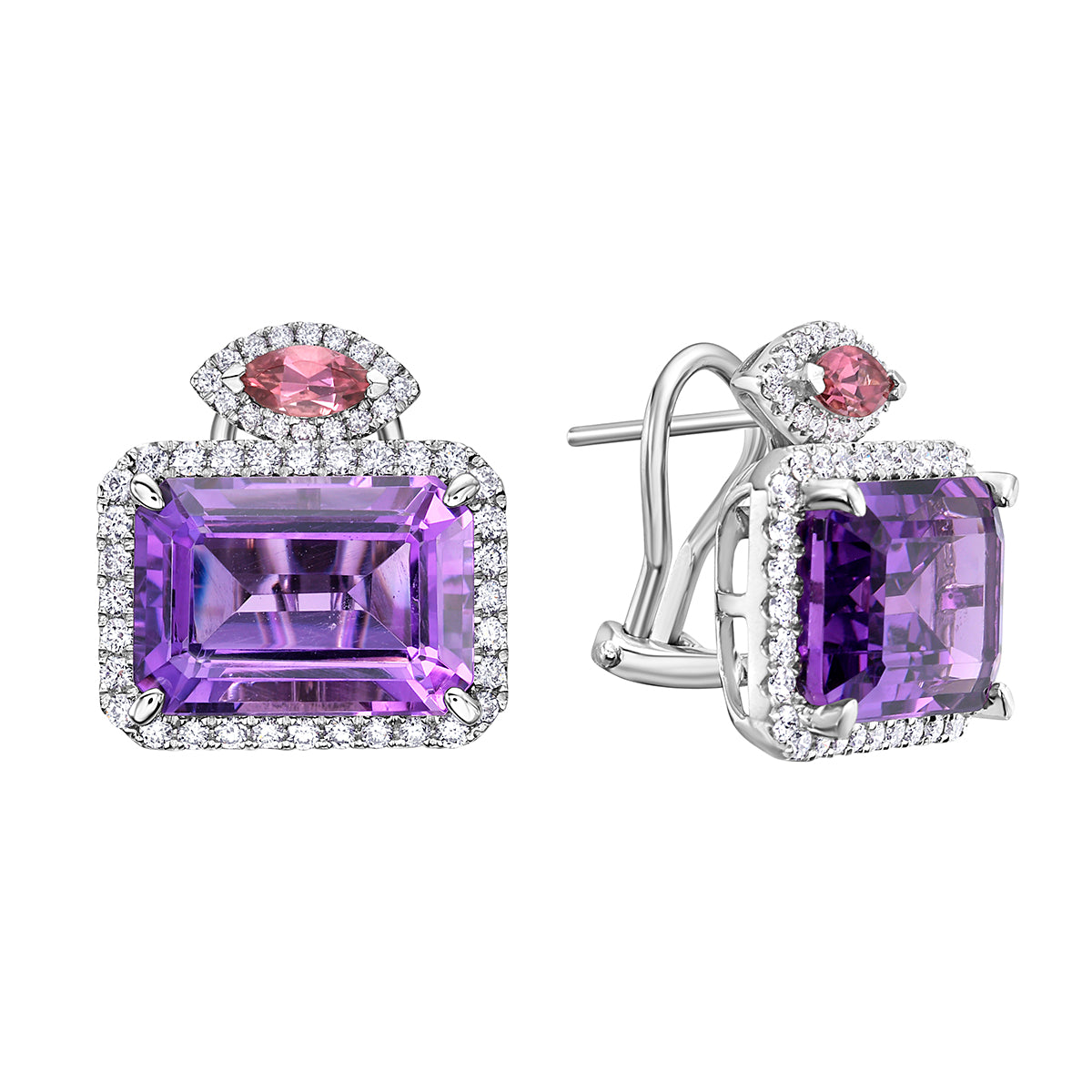 Earrings 14KW/6.7G 2AME-15.03CT 2PT-0.48CT 96RD-0.88CT Pink Tourmilinr and Ameth
