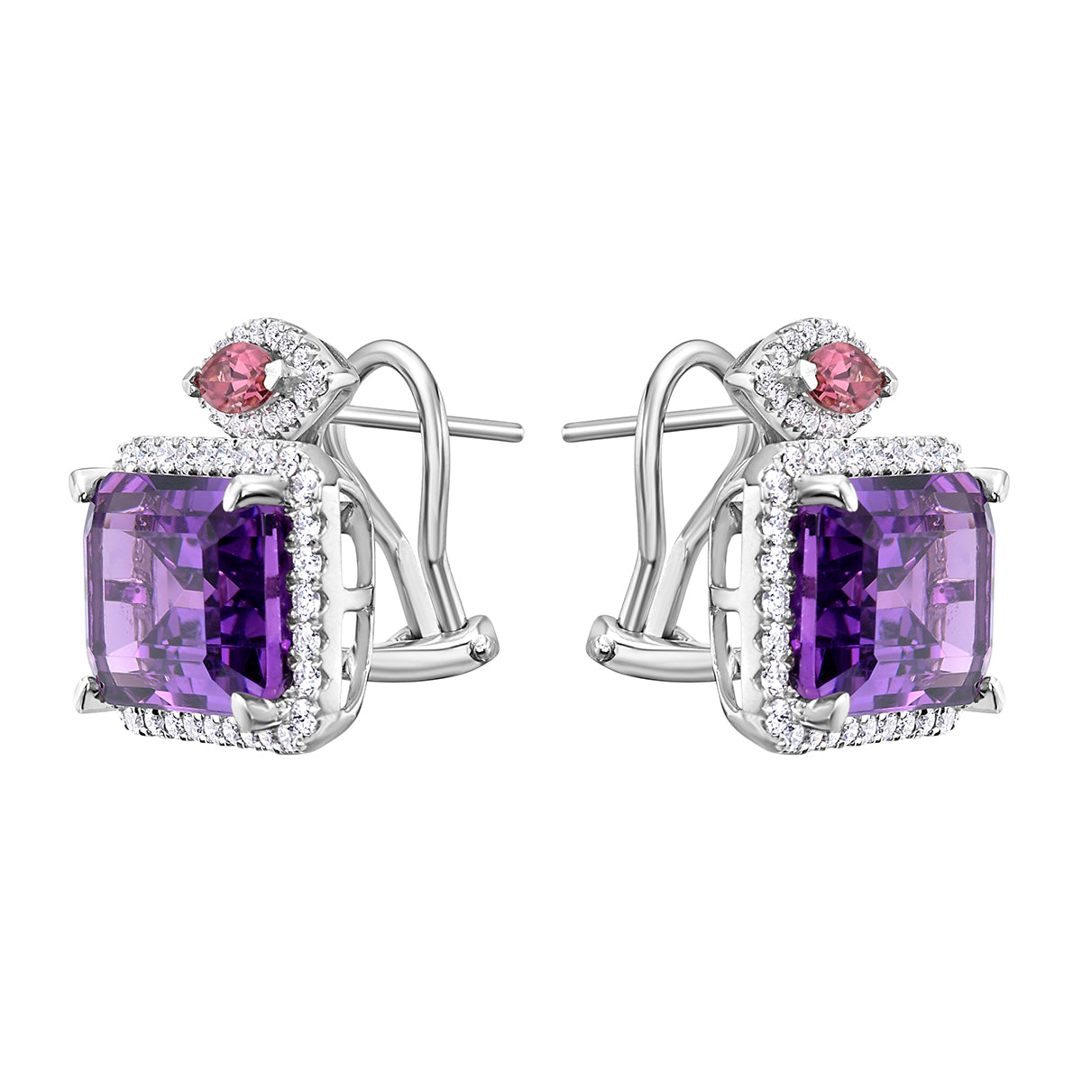 Earrings 14KW/6.7G 2AME-15.03CT 2PT-0.48CT 96RD-0.88CT Pink Tourmilinr and Ameth