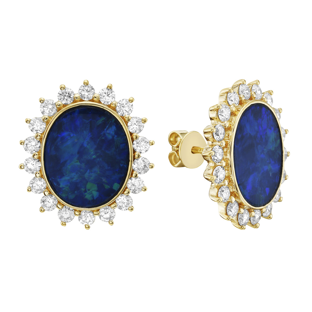 E090038Y-OPAL - Earrings 14KY/4.7G 2OPAL-6.08CT 36RD-1.12CT Opal