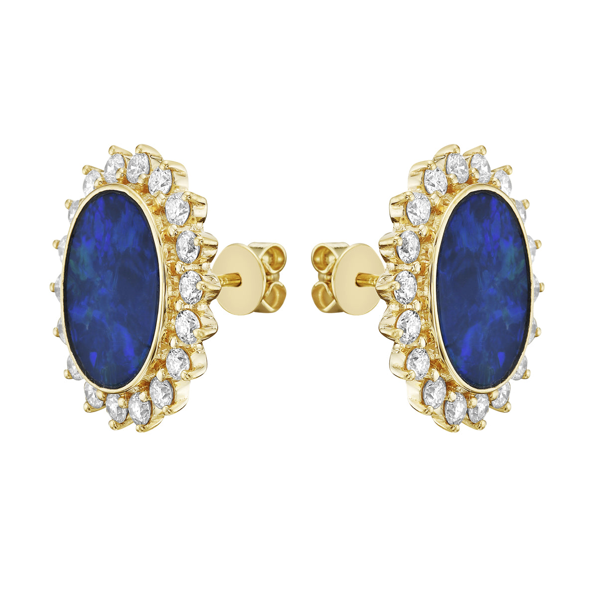 E090038Y-OPAL - Earrings 14KY/4.7G 2OPAL-6.08CT 36RD-1.12CT Opal