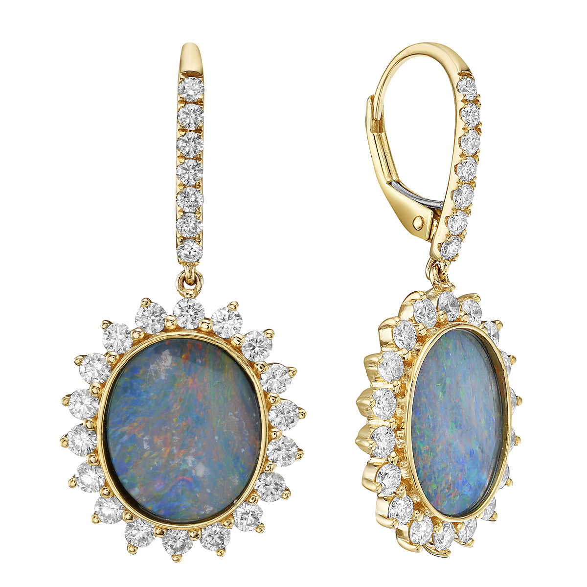 Earrings 14KY/5.1G 2OPAL-5.44CT 50RD-1.32CT OPAL