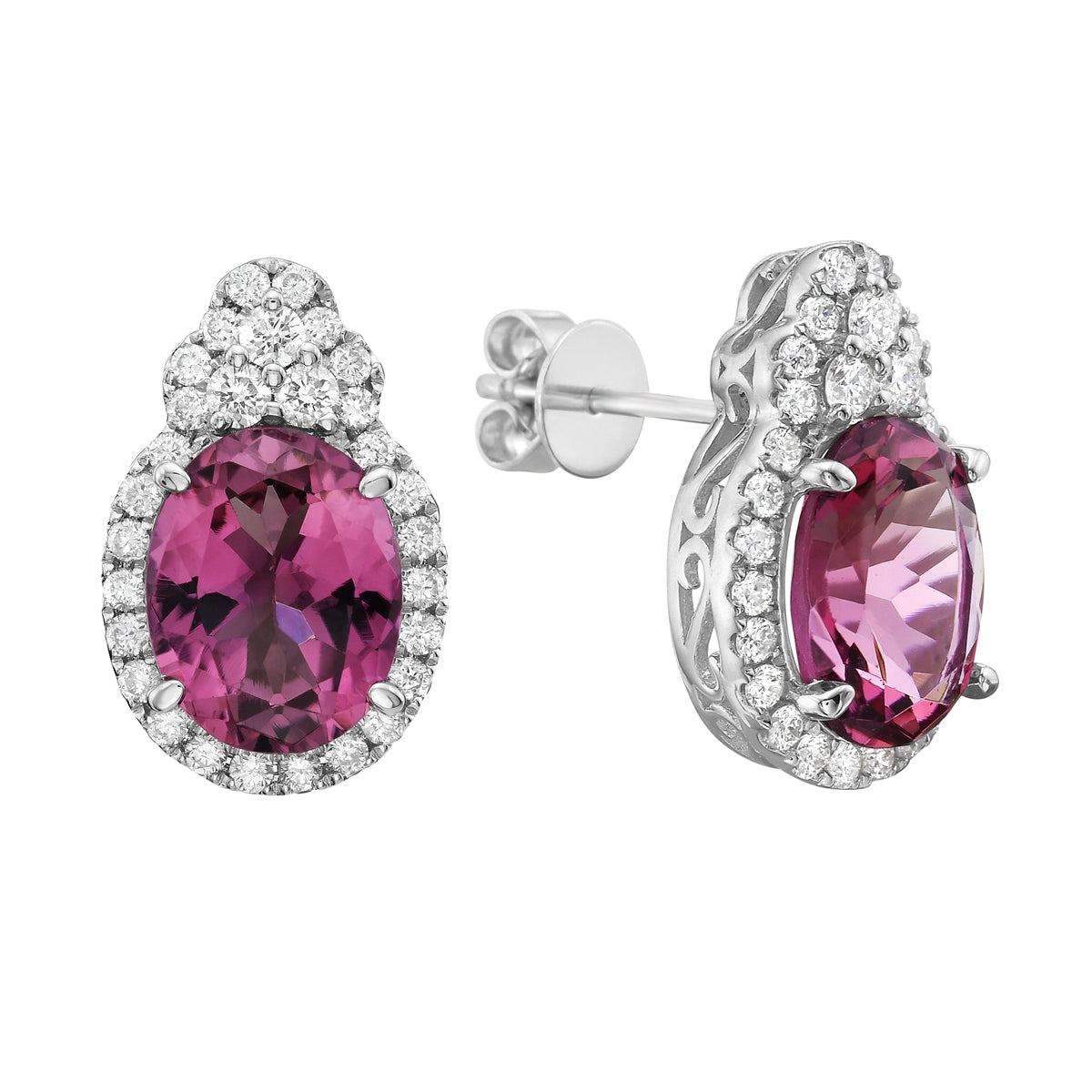 E090040-PT - Earrings 14KW/2.6G 2PT-3.47CT 58RD-0.52CT Pink Tourmaline
