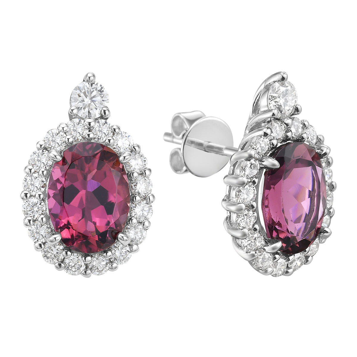 Earrings 14KW/2.6G 2PT-2.46CT 34RD-0.72CT Pink Tourmaline