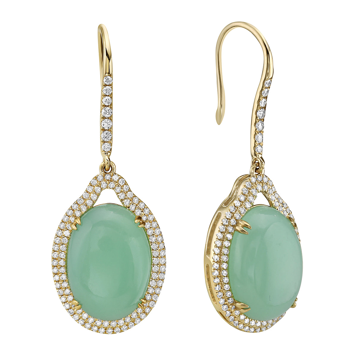 E090054Y-CHR - Earrings 14KY/3.0G 2CHR-9.12CT 218RD-0.52CT Chrysoprase