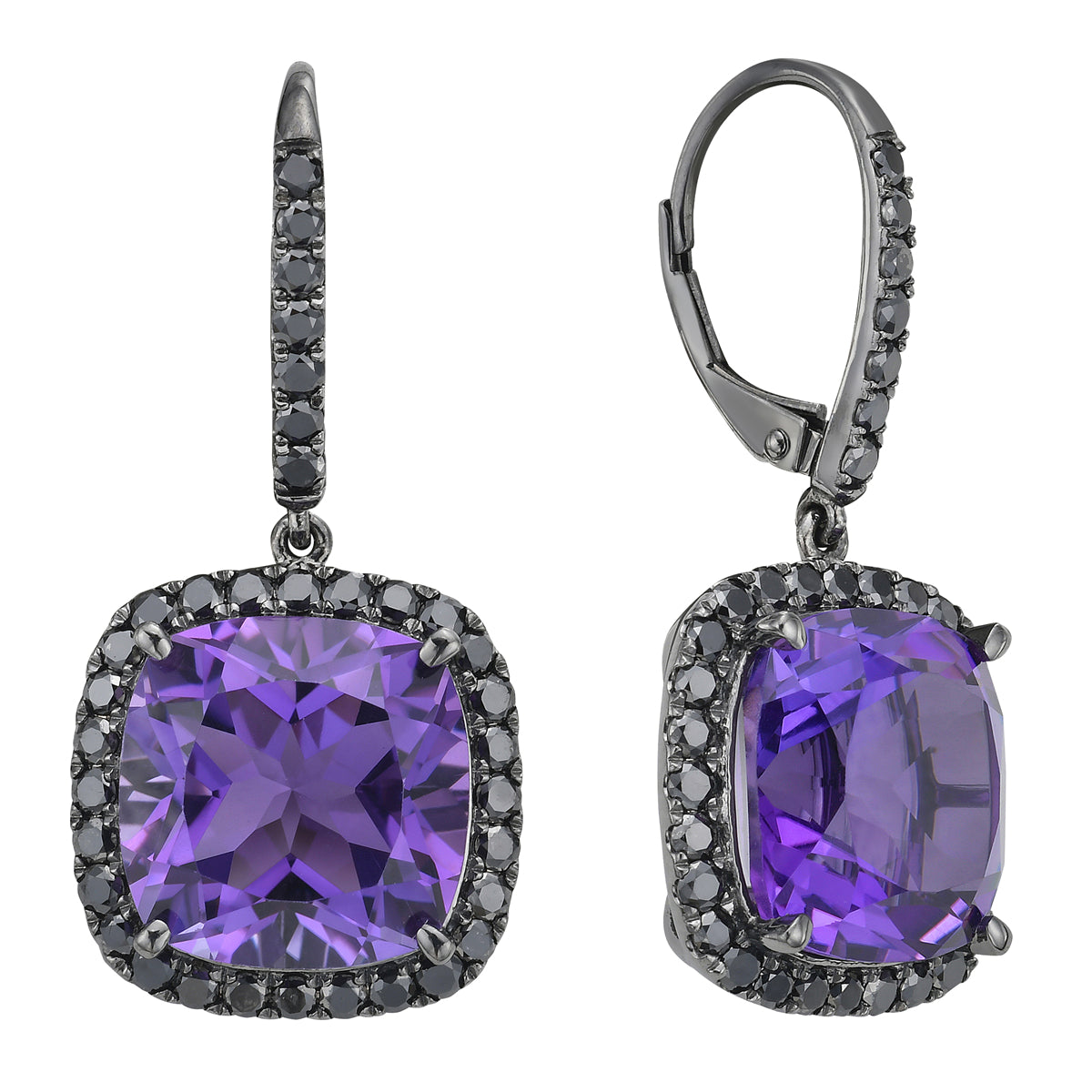 E090055B-AME - Earrings 14KB/4.4G 2AME-13.83CT 70BD-1.55CT Amethyst