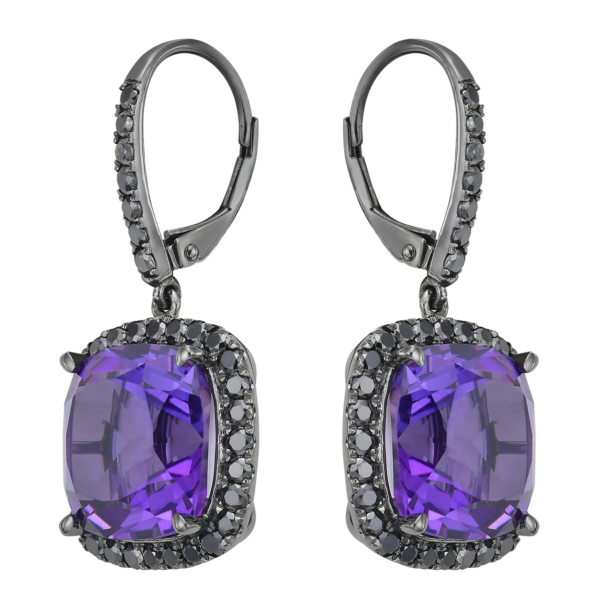 E090055B-AME - Earrings 14KB/4.4G 2AME-13.83CT 70BD-1.55CT Amethyst