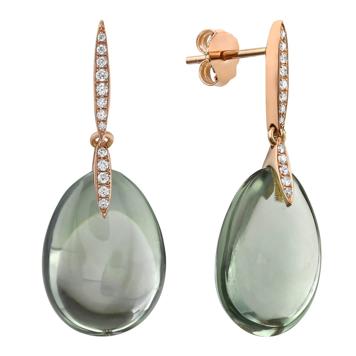 EARRING 18KR-1.53G  26D-0.10C 2G.AME-20.62CT GREEN AMETHYST