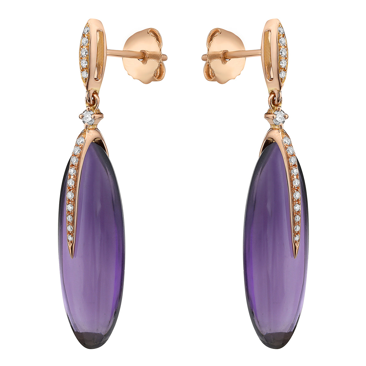 E090058AR-AME - Earrings 14KR/1.7G 2AME-17.08CT 32RD-0.12CT Amethyst