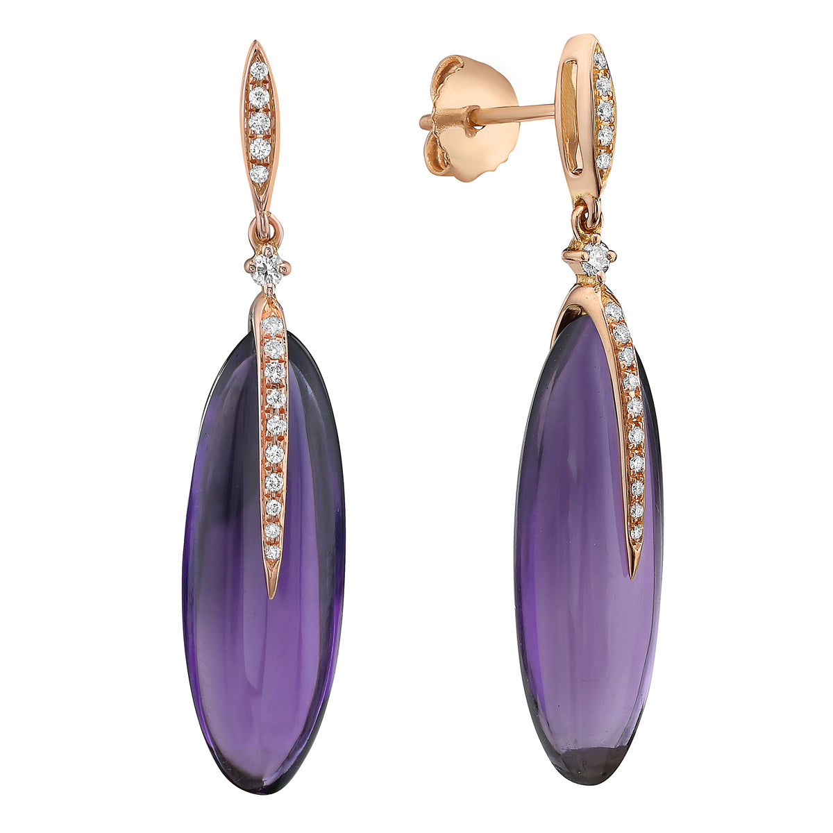 E090058AR-AME - Earrings 14KR/1.7G 2AME-17.08CT 32RD-0.12CT Amethyst