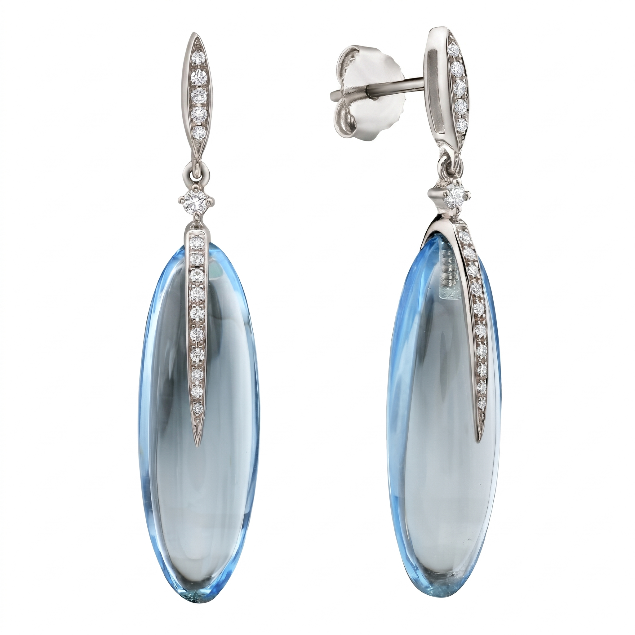 E090058W-SBT - Earrings 14KW/1.6G 2SBT-21.69CT 32RD-0.11CT SKY BLUE TOPAZ