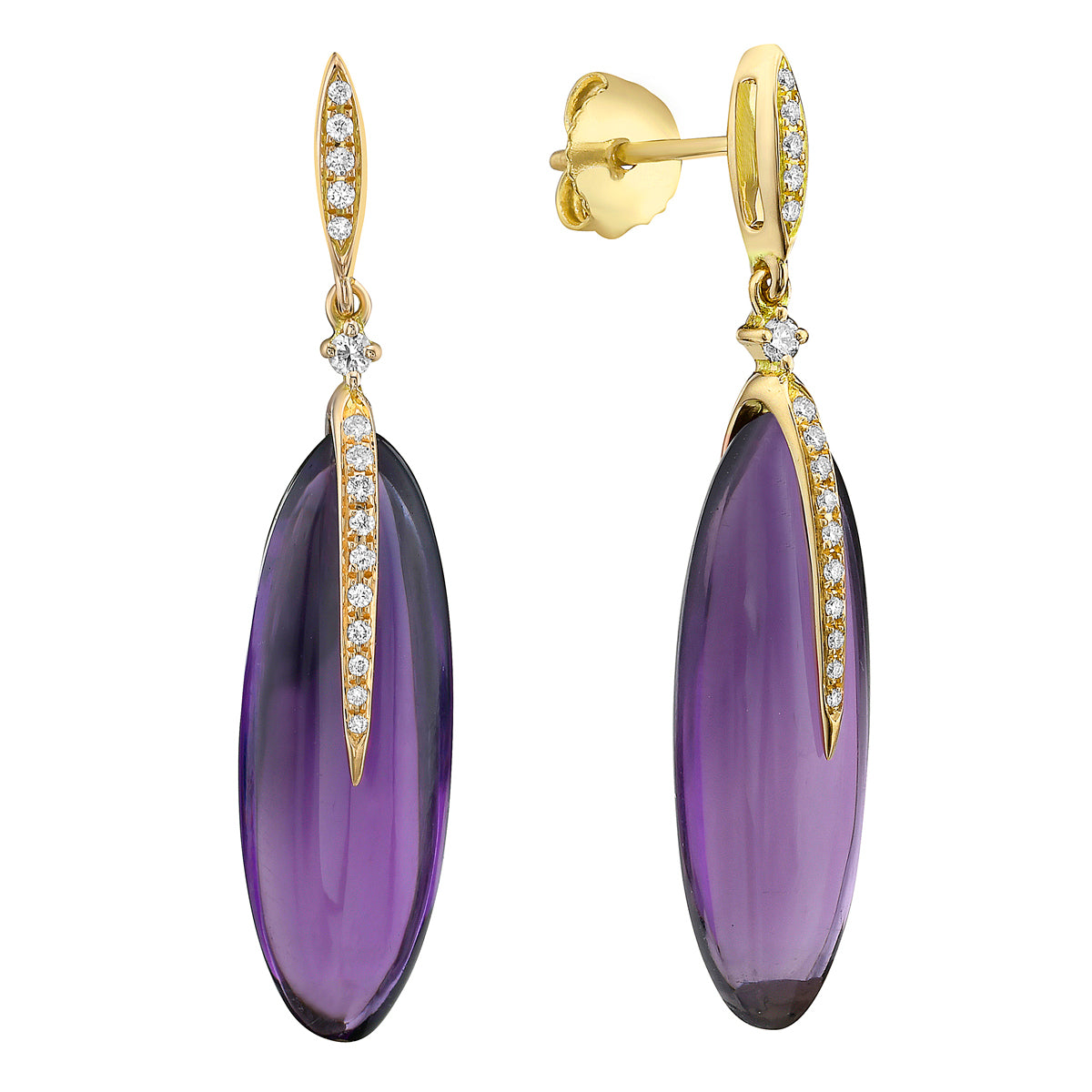E090058Y-AME - EARRING 18KY-1.48G  32D-0.12CT 2AME-16.48CT AMETHYST