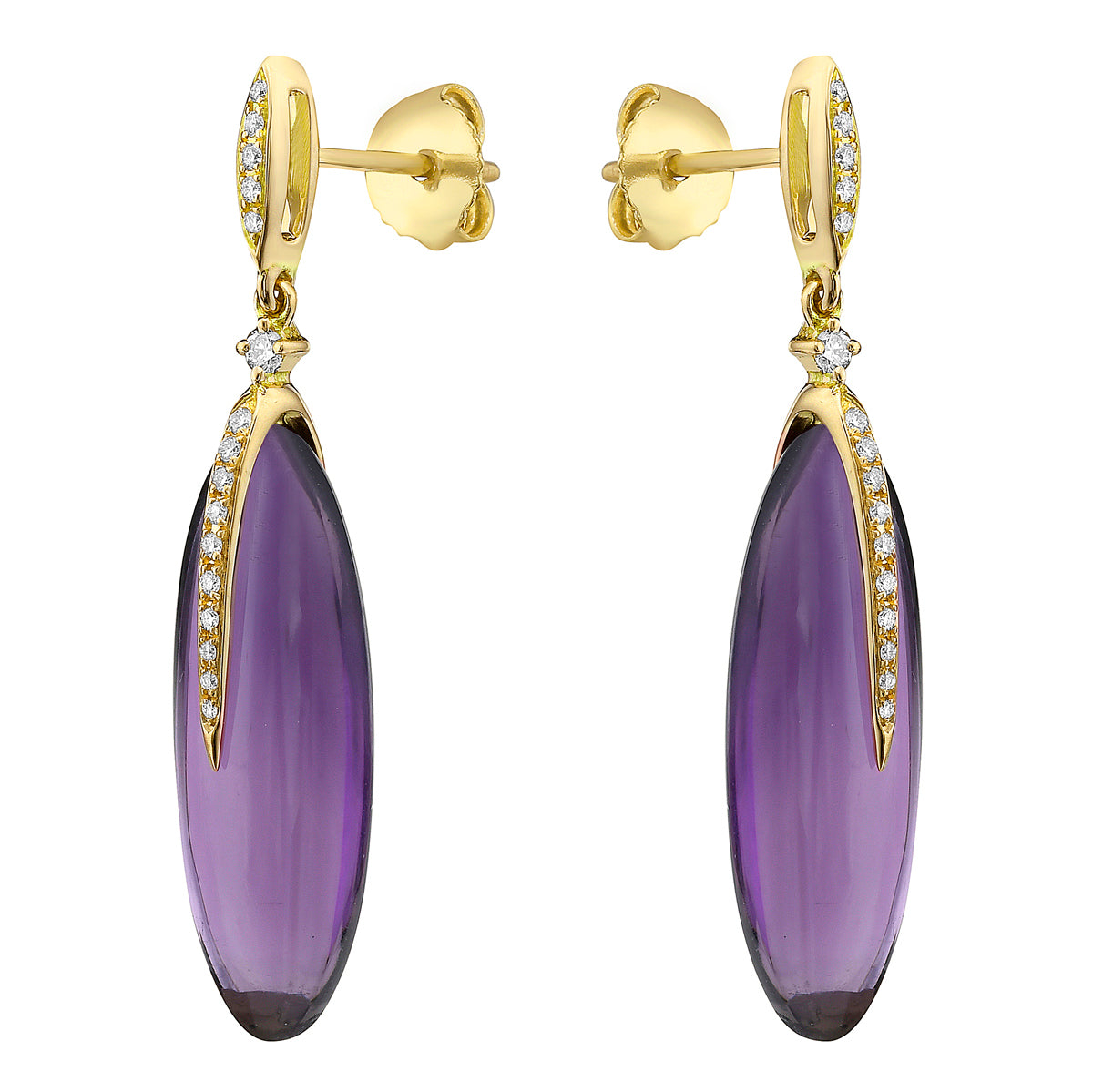 E090058Y-AME - EARRING 18KY-1.48G  32D-0.12CT 2AME-16.48CT AMETHYST