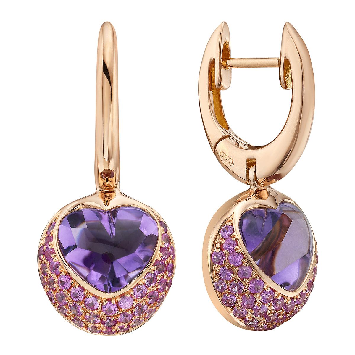 E090063R-AM/PS - EARRING 18KR-6.39G 78PS-0.90CT 2AME-3.67CT AMETHYST & PINK SAPP