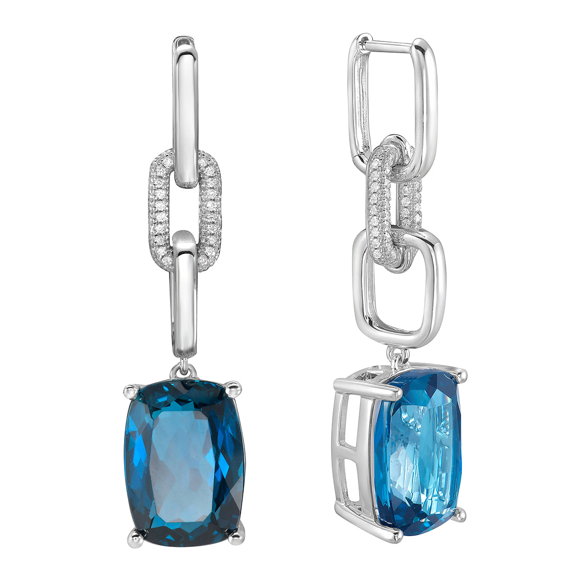 E090070-LBT - Earrings 14KW/7.7G 2LBT-16.83CT 112RD-0.28CT London Blue Topaz