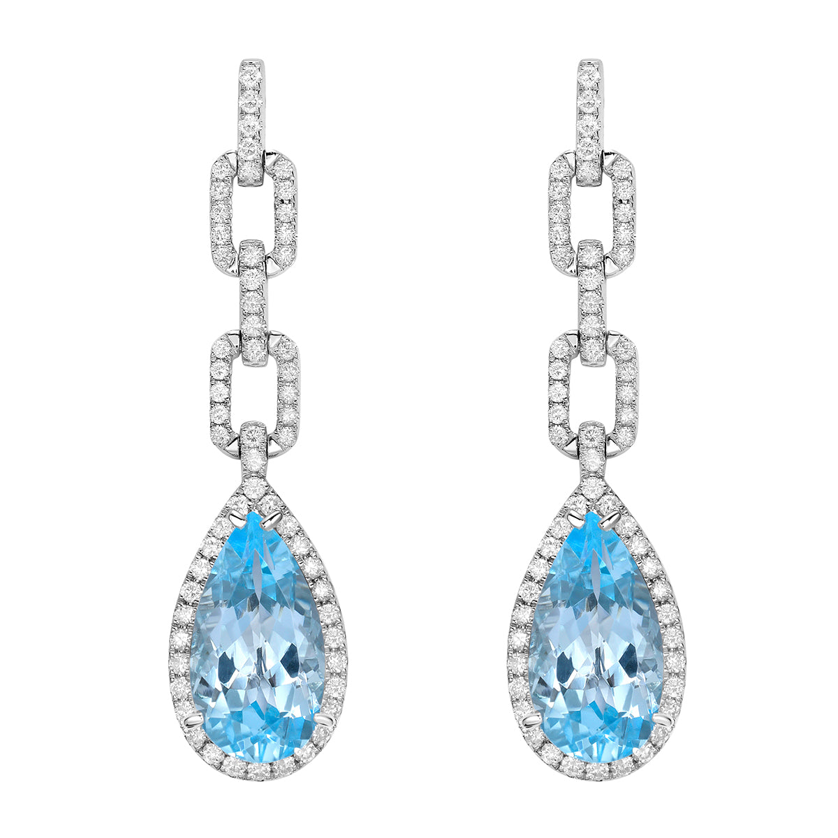 E090071-SBT - Earrings 14KW/7.3G 2SBT-9.92CT 120RD-1.10CT Sky Blue Topaz