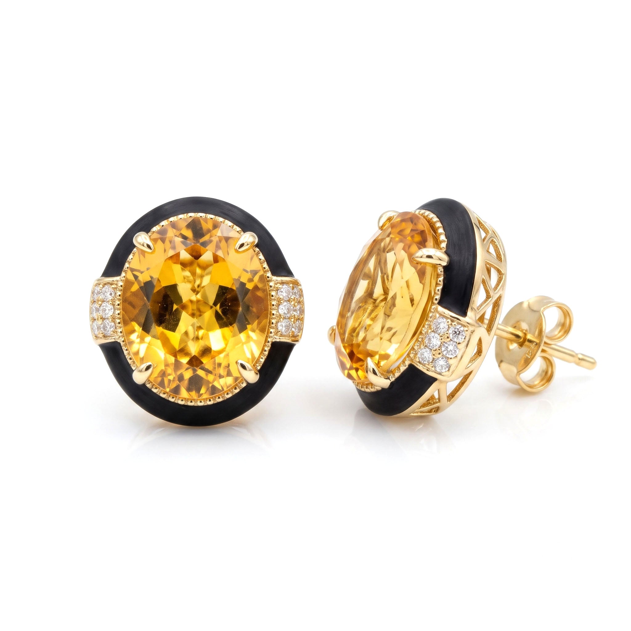 E090083Y-CIT - Earrings 14KY/4.5G 2CIT-8.86CT 36RD-0.11CT Citrin