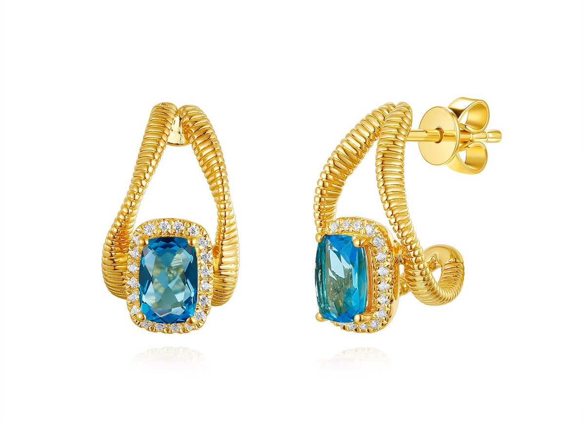 E090098Y-BT - Earring 14KY-3.57G 2BT-1.22ct 40D-0.10ct BlueTopaz