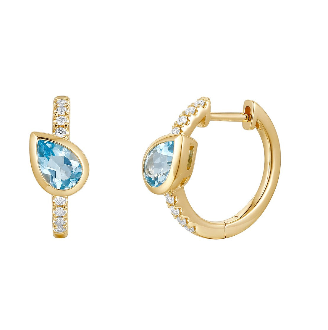E090099Y-BT - Earring 14KY-3.03G 2BT-0.14ct 16D-0.15ct Blue Topaz