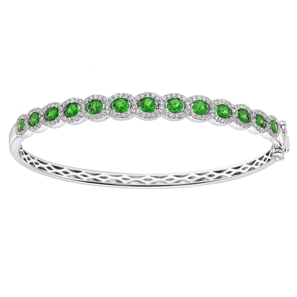 18K White Gold Emerald Bangle