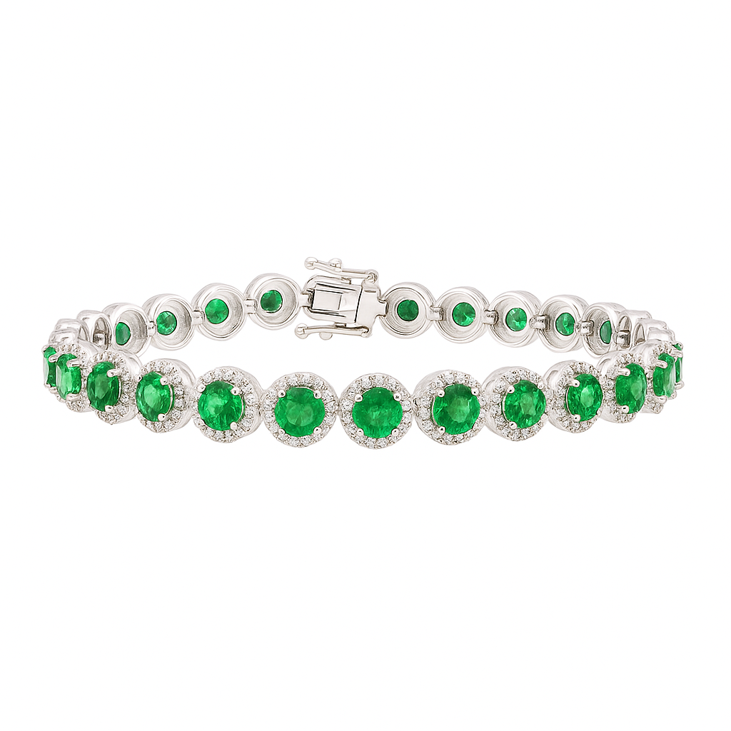 18K White Gold Green Emerald Bracelet, 7.03ct