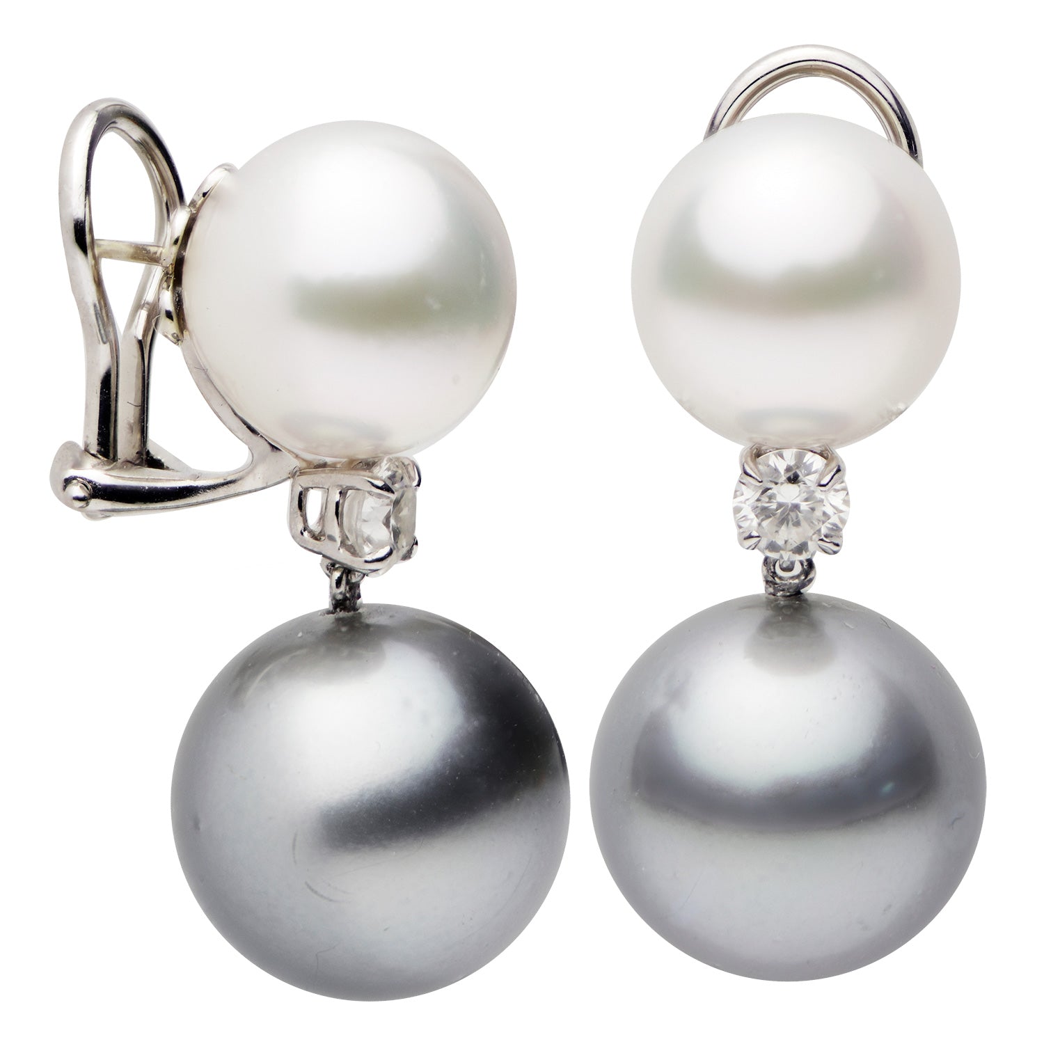 18KW White South Sea & Tahitian Pearl Earrings, 12-15mm