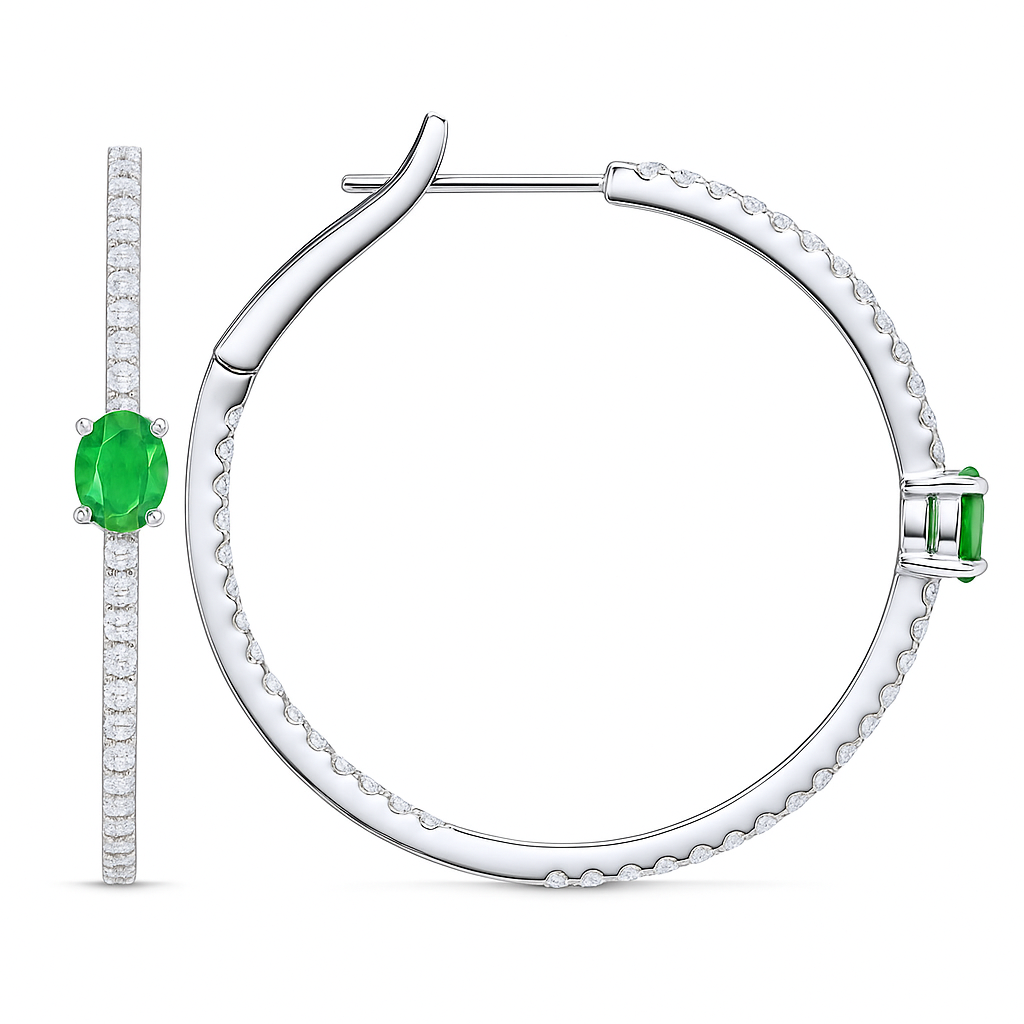 18K White Gold Emerald Earrings, 0.71ct