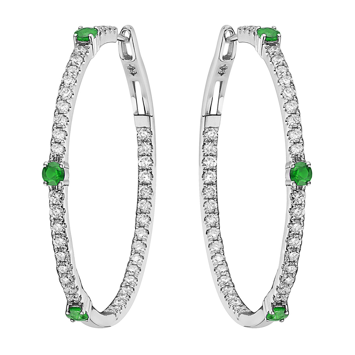 Earrings 18KW/10.1G 6EMER-0.70CT 82RD-1.58CT