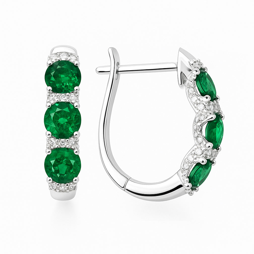 EE055381 - Earrings 18KW/4.0G 6EMER-1.01CT 88RD-0.35CT