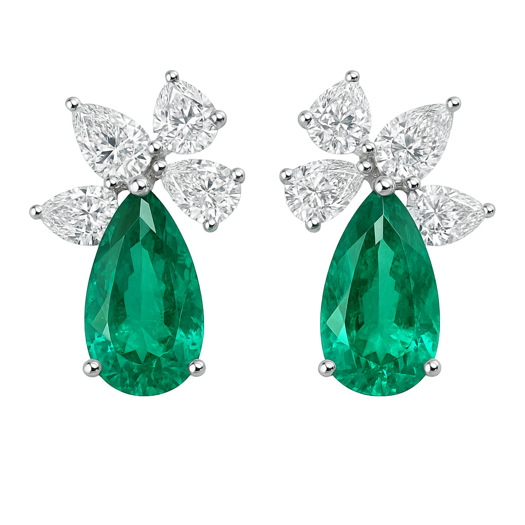 EE055843 - Earrings 18KW/3.6G 2EMER-2.68CT 8PEAR-1.23CT