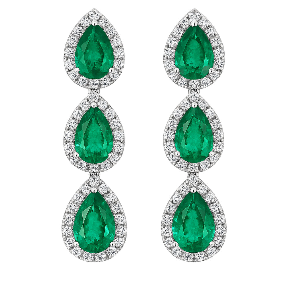 EE056330 - Earrings 18KW/7.0G 6EMER-5.94CT 114RD-0.98CT