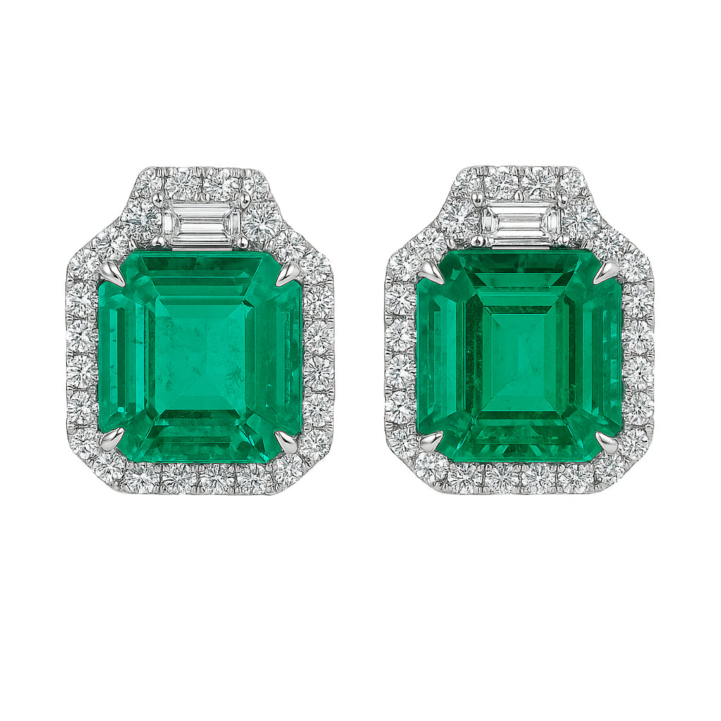 EE056371 - Earrings 18KW/6.3G 2EMER-9.29CT 2TRAP-0.48CT 50RD-1.03CT