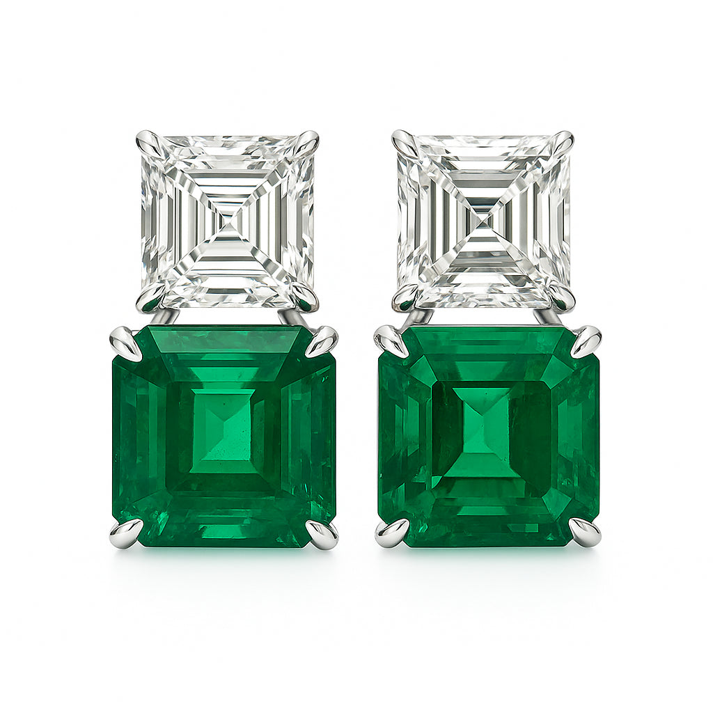 Handmade 18K White Gold Green Emerald Earrings, 2.49ct