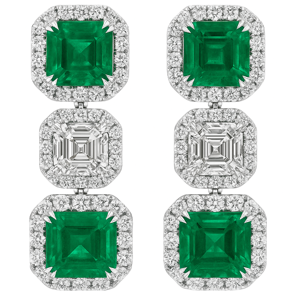 EE056505 - Earrings 18KW/6.4G 4EMER-4.57CT 2ED-1.03CT 104RD-0.83CT