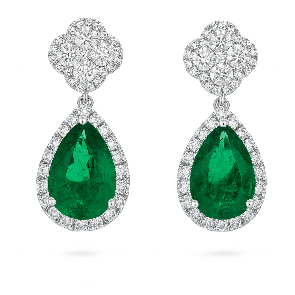 Handmade 18K White Gold Green Emerald Necklace, 4.01ct