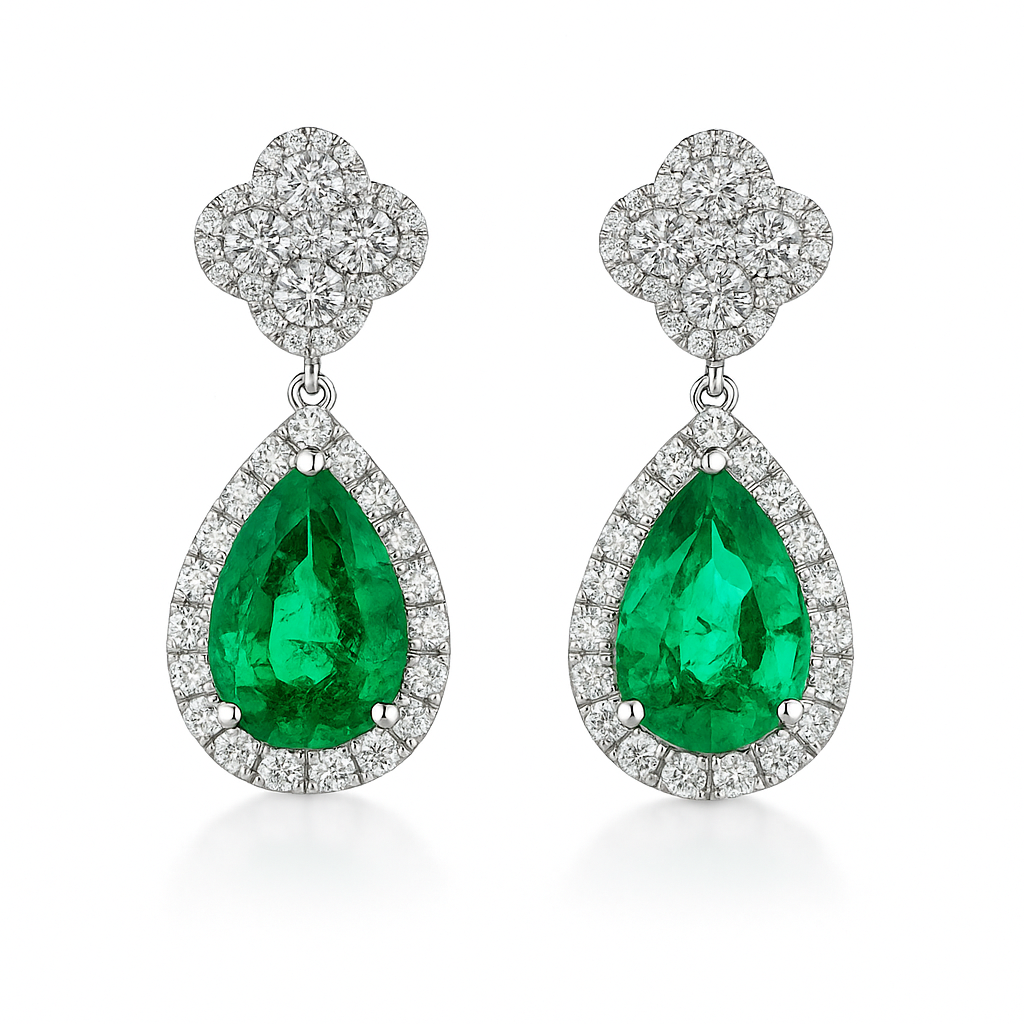Handmade 18K White Gold Emerald Earrings, 2.59ct
