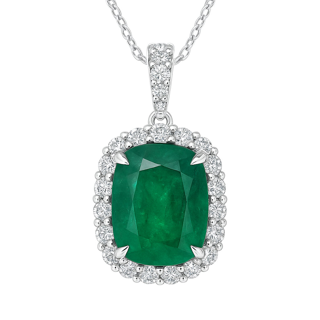 Handmade 18K White Gold Green Emerald Pendant, 5.77ct