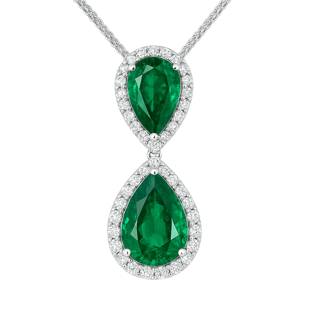 Handmade 18K White Gold Green Emerald Pendant, 4.23ct