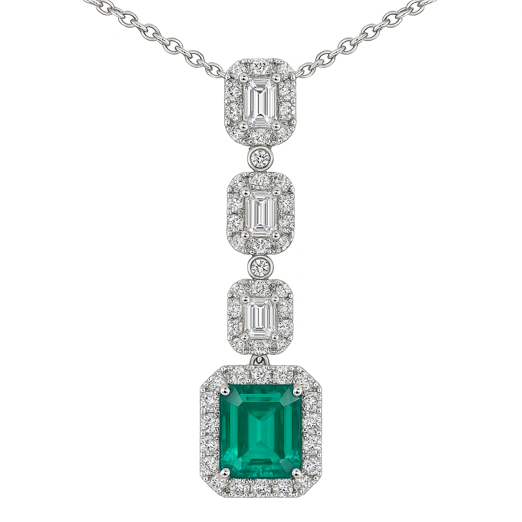EP056385 - Pendant 18KW/3.5G 1EMER-3.33CT 3EC-0.65CT 67RD-0.59CT