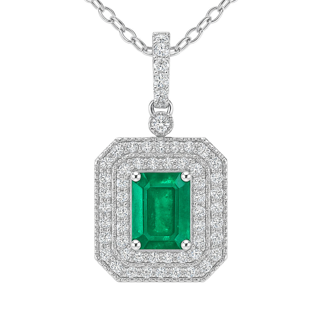 18K White Gold Emerald Pendant, 0.91ct